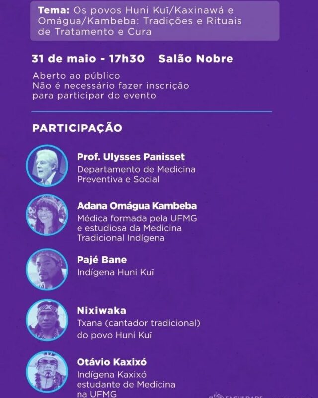 Aula aberta na Faculdade de Medicina debate tradições indígenas de promoção à saúde.

Aberto ao público, evento terá a presença de indígenas da Amazônia e estudantes indígenas da Universidade.

A relação entre o saber indígena e a medicina ocidental será tema de uma roda de conversa no Salão Nobre da Faculdade de Medicina da UFMG, no dia 31 de maio, a partir das 17h30. 

Aberto a todos e sem necessidade de inscrição prévia, o evento tem como tema “Os povos Huni Kuĩ/Kaxinawá e Omágua/Kambeba: Tradições e Rituais de Tratamento e Cura” e conta com a apresentação da médica Adana Omágua (nome ocidental: Danielle Soprano) e o estudante de Medicina Otávio Kaxixó, além do coordenador da aula e professor do Departamento de Medicina Preventiva e Social (MPS) da Faculdade, Ulysses Panisset. Ainda participam os indígenas Bane e Nixiawaka do povo Huni Kuĩ.
A roda de conversa faz parte da disciplina Perspectivas Globais da Saúde Indígena, ofertada pelo MPS no contexto de formação transversal internacional da UFMG e coordenada pelo professor Ulysses Panisset. De acordo com ele, esse será o encontro de duas culturas, com diferentes perspectivas em saúde: a da medicina ocidental, baseada na evidência científica; e a outra da medicina indígena que usa como parâmetros a natureza e a espiritualidade. “São dois paradigmas, mas que podem se beneficiar. Inclusive há evidências sobre essa contribuição, como os estudos de plantas medicinais e os princípios ativos”, comenta.
O professor ressalta que o objetivo, tendo em vista a própria história do Brasil e os oito alunos indígenas que estudam na Faculdade de Medicina, é ampliar a discussão sobre as tradições dos povos originários e suas contribuições, incluindo as ações e conhecimentos em promoção de saúde. Com as apresentações dos convidados sobre a visão dos seus povos, tradições, rituais de cura e suas vivências pelos dois “universos”, usando também o canto, o evento promove mais visibilidade e identificação das interfaces entre os dois saberes.

Informações em https://www.medicina.ufmg.br/aula-aberta-na-faculdade-de-medicina-debate-tradicoes-indigenas-de-promocao-a-saude/